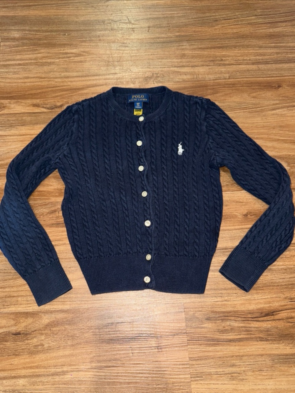 Polo by Ralph Lauren Girls Navy Cable Knit Crewneck Cardigan size 7